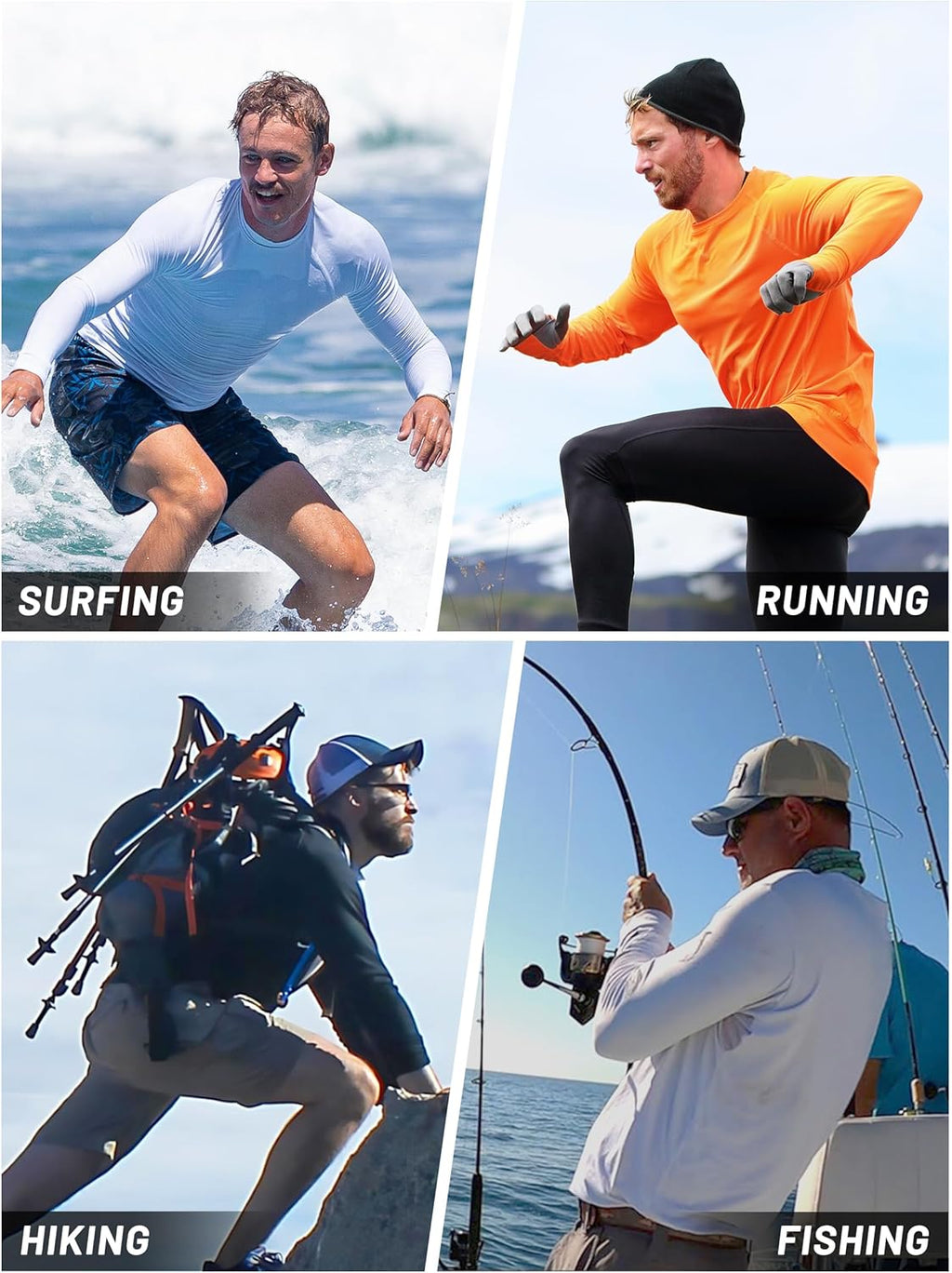 TACVASEN Men's Long Sleeve Workout Shirt - UPF 50+ Sun Protection, Lightweight Dry Fit Rash Guard