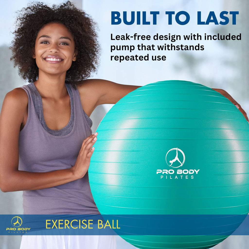 ProBody Pilates Exercise Ball - Multiple Sizes Gym Grade Balance Ball for Fitness, Workout, Pregnancy & Physical Therapy, Stability Yoga Ball Chair (Aqua, 75 cm)