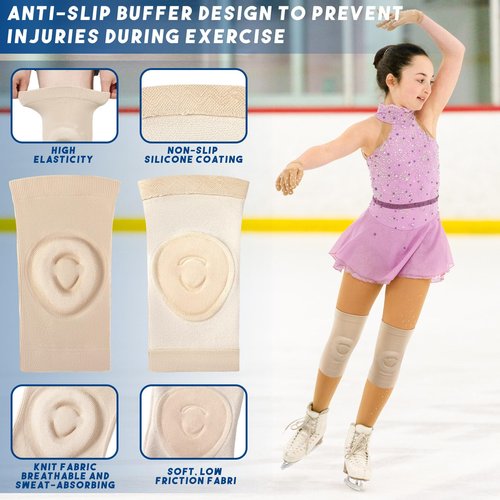 Shappy 2 Pair Figure Ice Skating Knee Pads Gel Dance Knee Pads Cushion and Support Breathable Material for Dancing Skating Women Girl Men(Medium,Beige and Black)