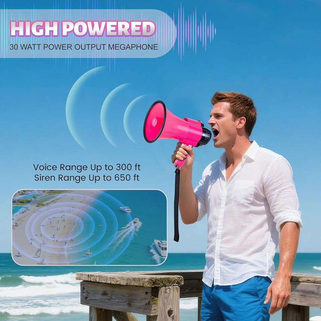 Skiennix 30 Watt Portable Megaphone - Voice, Siren Alarm & 240S Recording with Volume Control