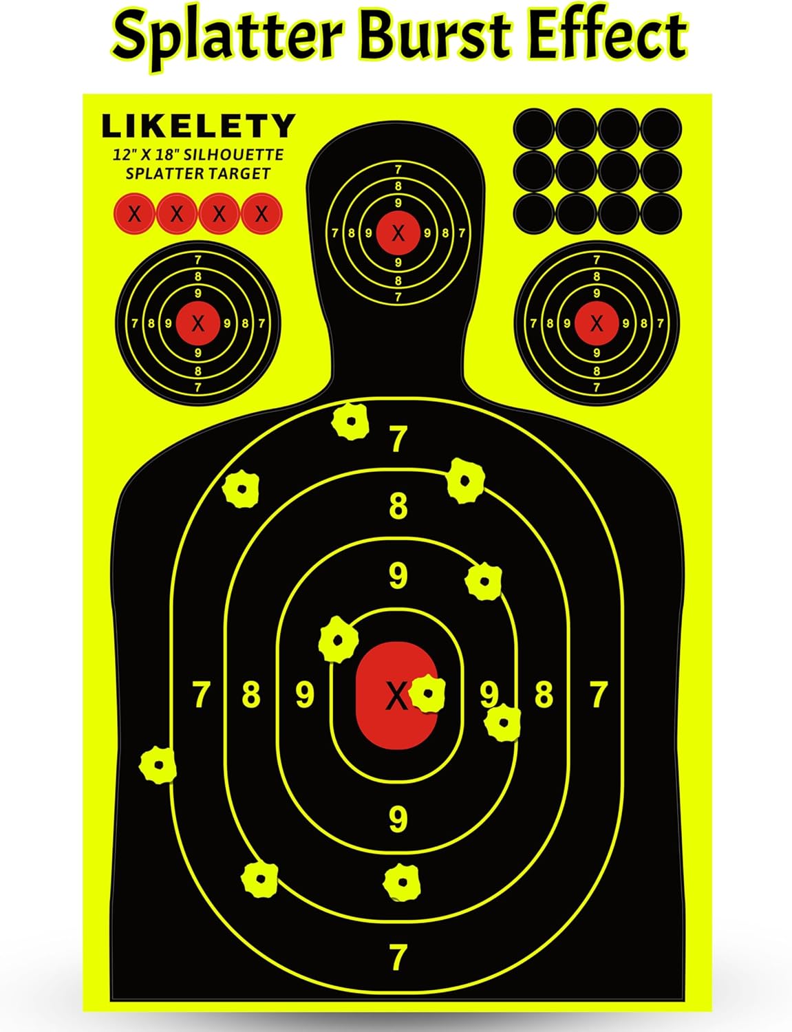 Silhouette Splatter Targets - Adhesive Shooting Target Stickers for Indoor/Outdoor Practice | 12x18 Inch, 10/25/50 Pack