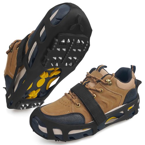 Ice Cleats for Shoes and Boots,Crampons Snow Traction Cleats for Walking on Snow and Ice,Non-Slip Shoe Grippers Slip-on Overshoe Stretch Footwear for Winter Walking Hiking Fishing(L)