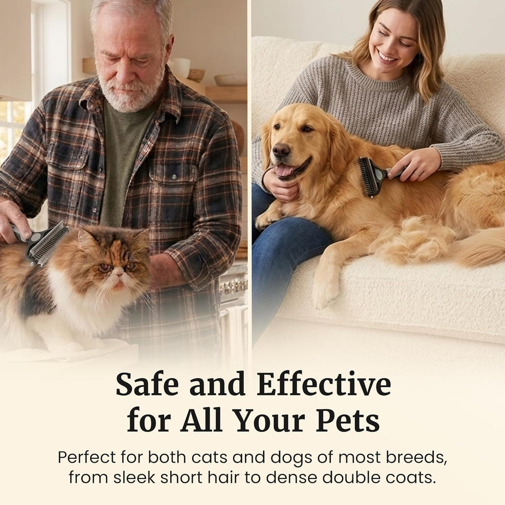 Skiennix 2-in-1 Deshedding Brush & Dematting Rake - Reduces Shedding by 95% for Medium to Large Dogs
