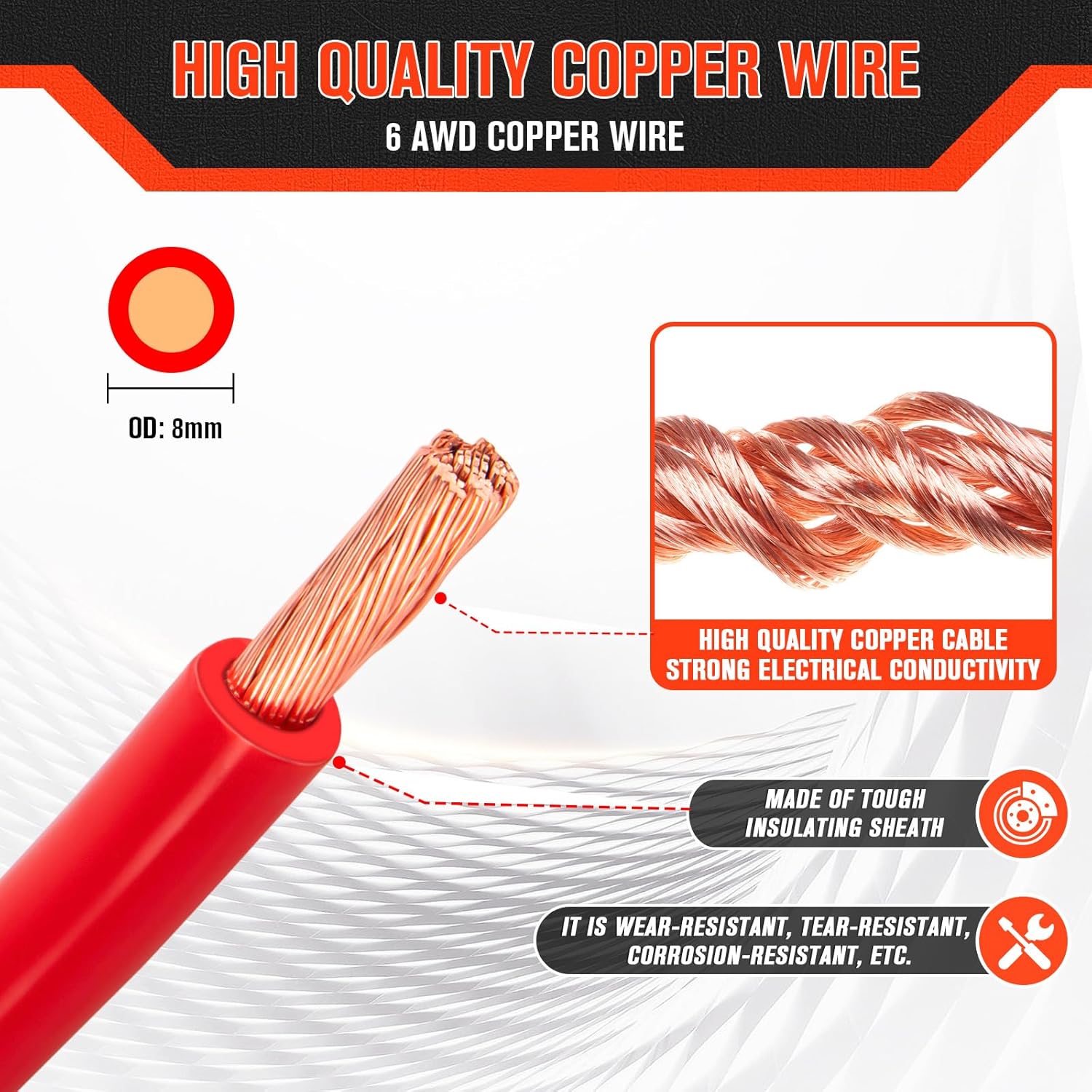 6 Gauge Battery Cable - 20 FT Black & Red Copper Wire with Connectors & Heat Shrink Tube