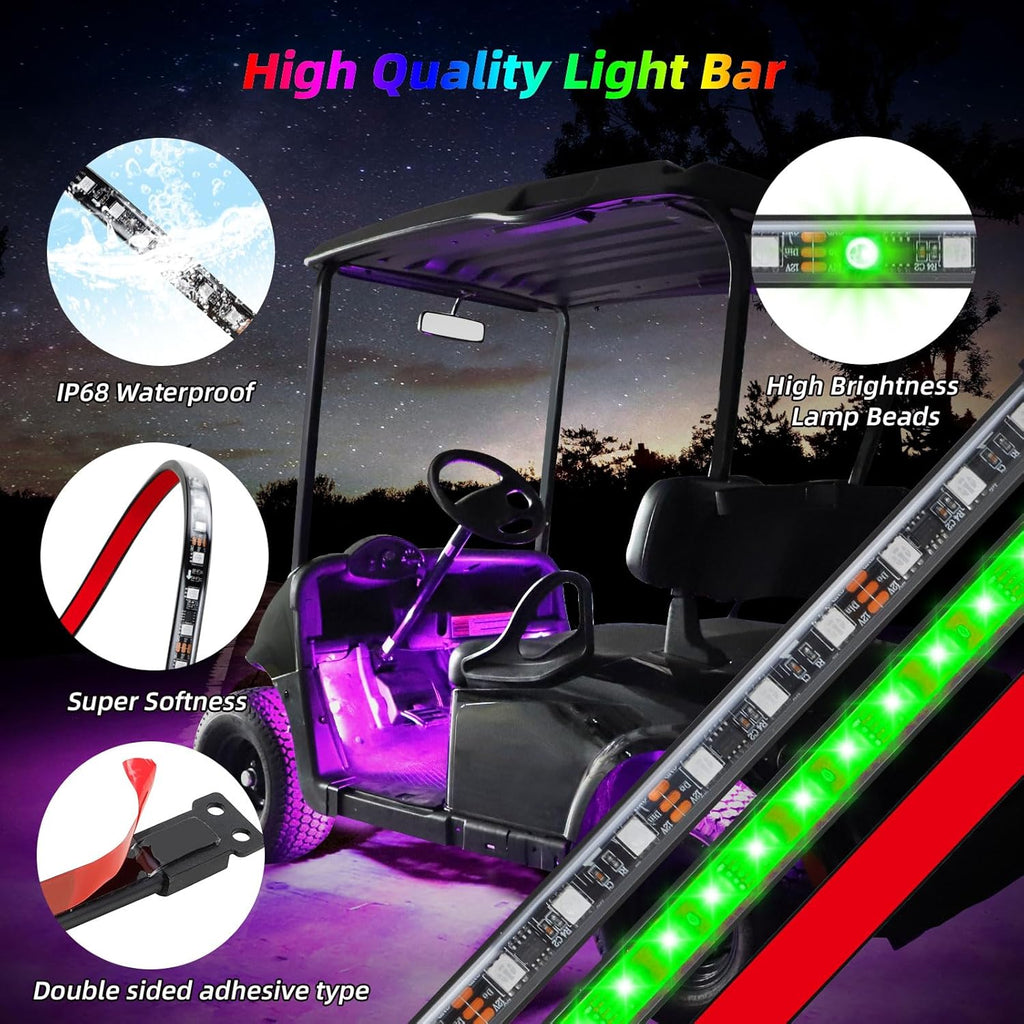 Roykaw Golf Cart LED Strip Lights - Waterproof Neon Accent Kit with Wheel Well & Interior Lights | Million Colors, Sync to Music, Fits 12V-80V, 12 PCS