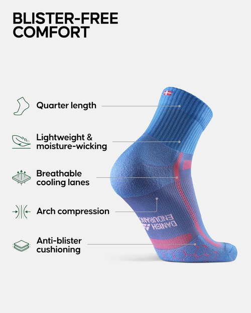 DANISH ENDURANCE Ultra-Comfort Quarter Running Socks - Performance for Men & Women | 3 or 5 Pack