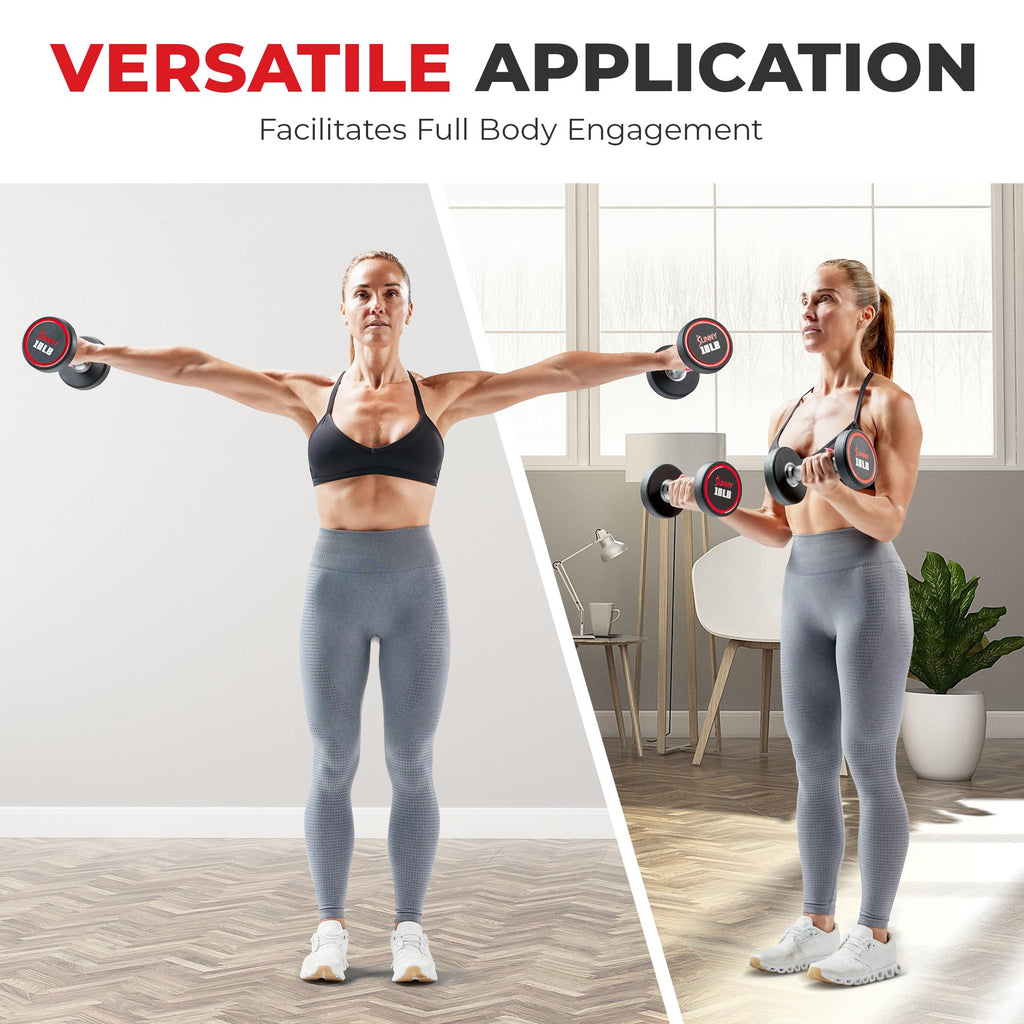 Sunny Health & Fitness Premium Polyurethane Commercial Grade Round Dumbbells with Diamond Knurled Handle, Durable Strength Training Equipment for Home Gym, 35-Pound (Single) - SF-DB02-35