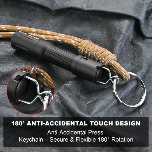 PowerTac E3R Nova 820 Lumen Mini Keychain Flashlight - USB-C Rechargeable, Swivel-Covered Charging Port, IPX8 Waterproof, Dual-Way Clip, Compact EDC Light for Camping, Hiking, Everyday Carry