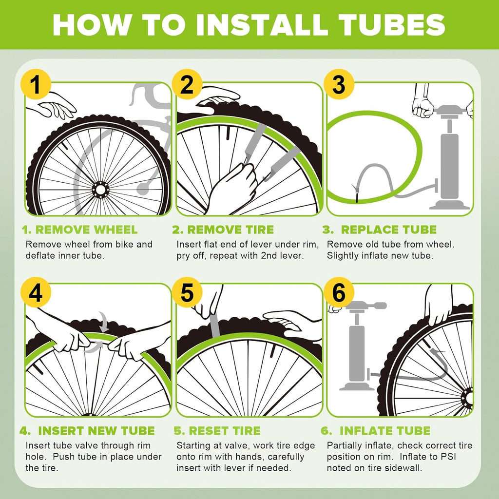 Skiennix Bicycle Tube - Reliable 12" to 29" Sizes with 32mm AV Schrader Valve & 2 Tire Levers