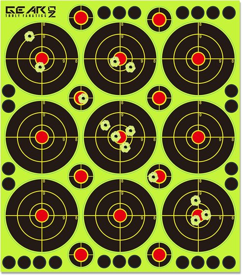 GearOZ Bullseye Splatter Target Stickers - 90-225 PCS Adhesive Shooting Targets for BB & Airsoft | Yellow Impact