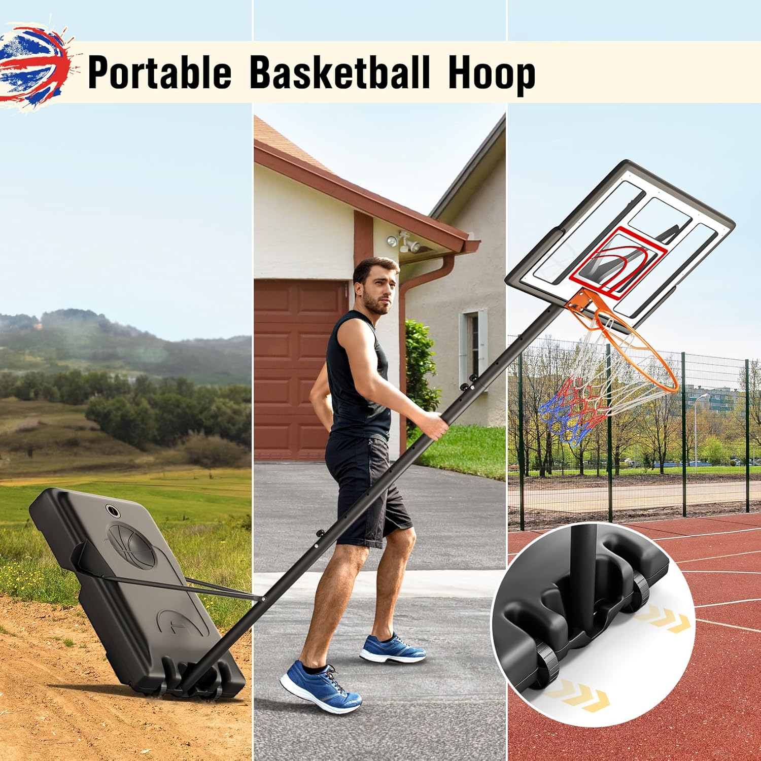 TONBUX Adjustable Basketball Hoop - 10FT Portable Goal with 44 Inch Backboard for Kids & Adults