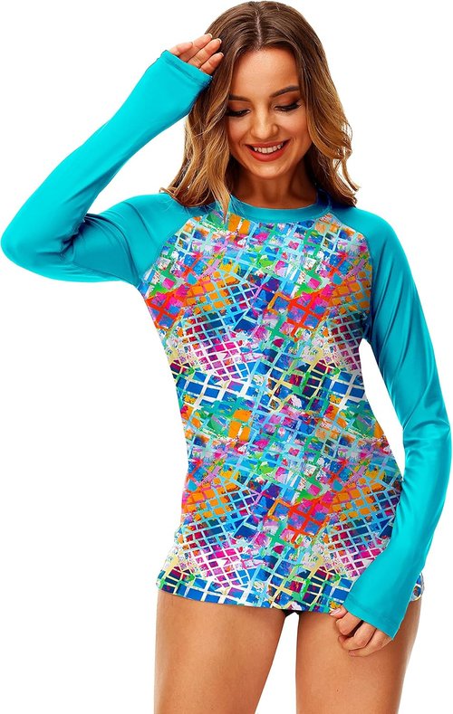 Deerose UPF 50+ Rash Guard | Women's Printed Swim Shirt for Surfing and Water Sports