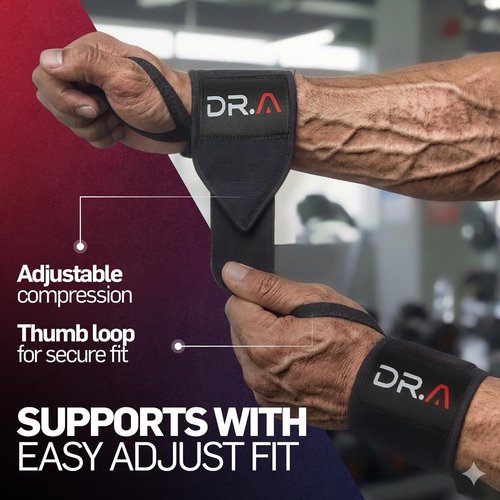 Dr. Arthritis Weight Lifting Wrist Wraps - Heavy-Duty Non-Slip Straps for Olympic Lifts & Training | Black Pair