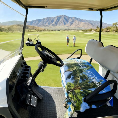 WUKO HUNT Golf Cart Seat Covers - Quick-Dry Cooling Seat Blanket with 4 Front Pockets, Elastic Armrest Openings, Fits EZGO Yamaha Club Car EPIC, 2-Person Microfiber Suede, Sweat Absorption, All-Season