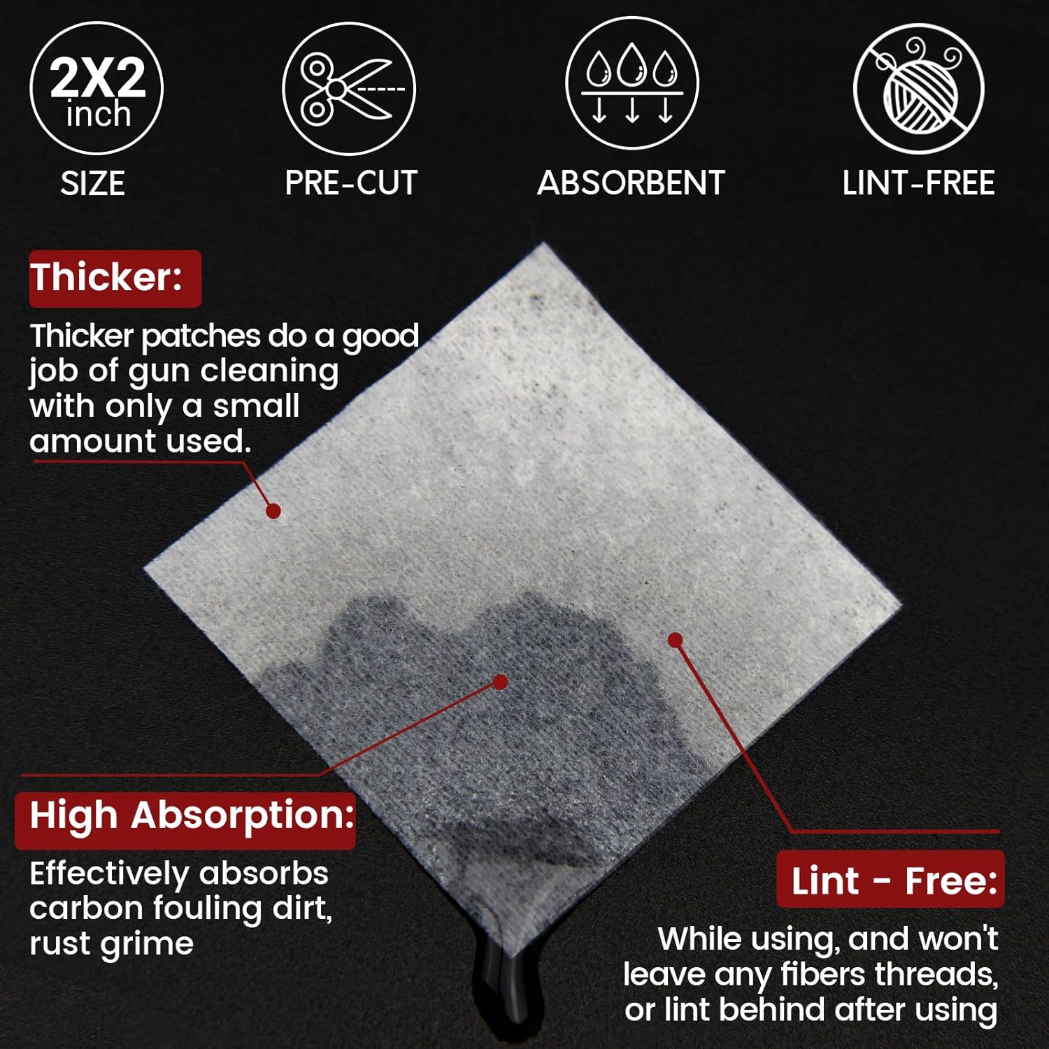 PINGMIC Gun Cleaning Supplies - Lint-Free Cotton Swabs & Patches Set for All Caliber Firearms | 6" Swabs