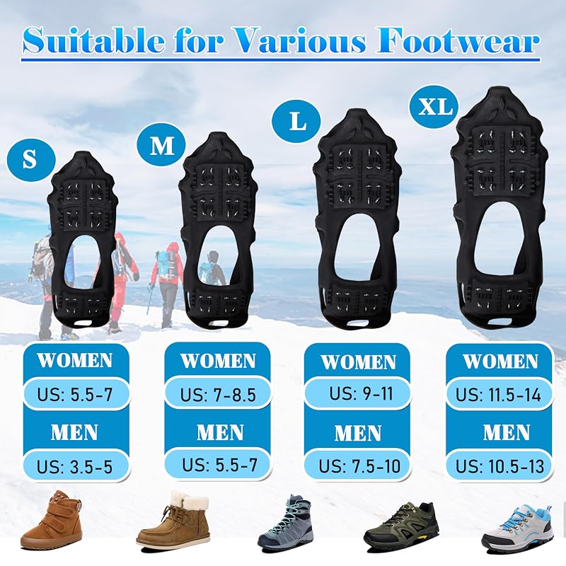 Ice Snow Traction Cleats Crampons Anti-Slip Snow Shoes for Men Women 24 Steel Crampons XL (10.5-13 / 11.5-14)
