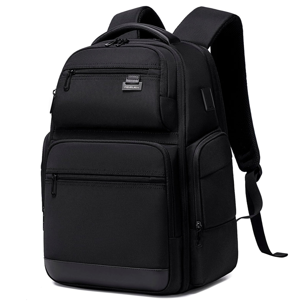 FENRUIEN Business Travel Backpack for Men,Large Capacity Laptop Backpack with USB Charging Port,Multifunctional Water Resistant Expandable Black Bag Fits 15.6 Inch computer