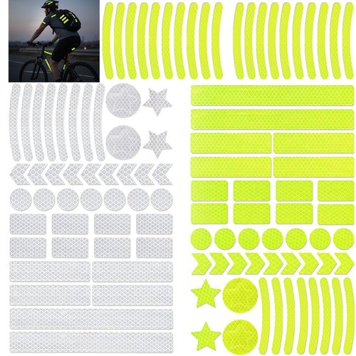 104 PCS Reflective Stickers, High Visibility Safety Tape for Bike Helmet, Bicycle, Motorcycle, Stroller, Wheelchairs, Waterproof Night Visibility Decals, Micro-Prismatic, 2 Colors (Yellow & Gray)