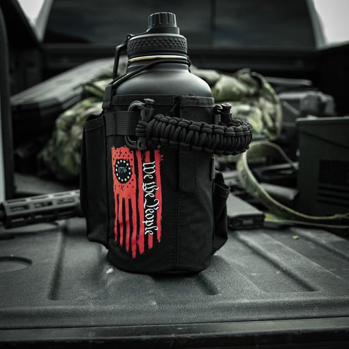Battle Bottle Sleeve - 64 oz Water Bottle Sleeve Only - Fits Many 2L Steel Water Bottle Cover Rugged & Versatile Design with Storage for Phone, Wallet & Keys - Black Betsy Ross