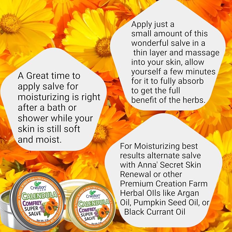Calendula Comfrey Super Salve 4 Oz by Creation Farm — Herbal Balm for All Skin Types