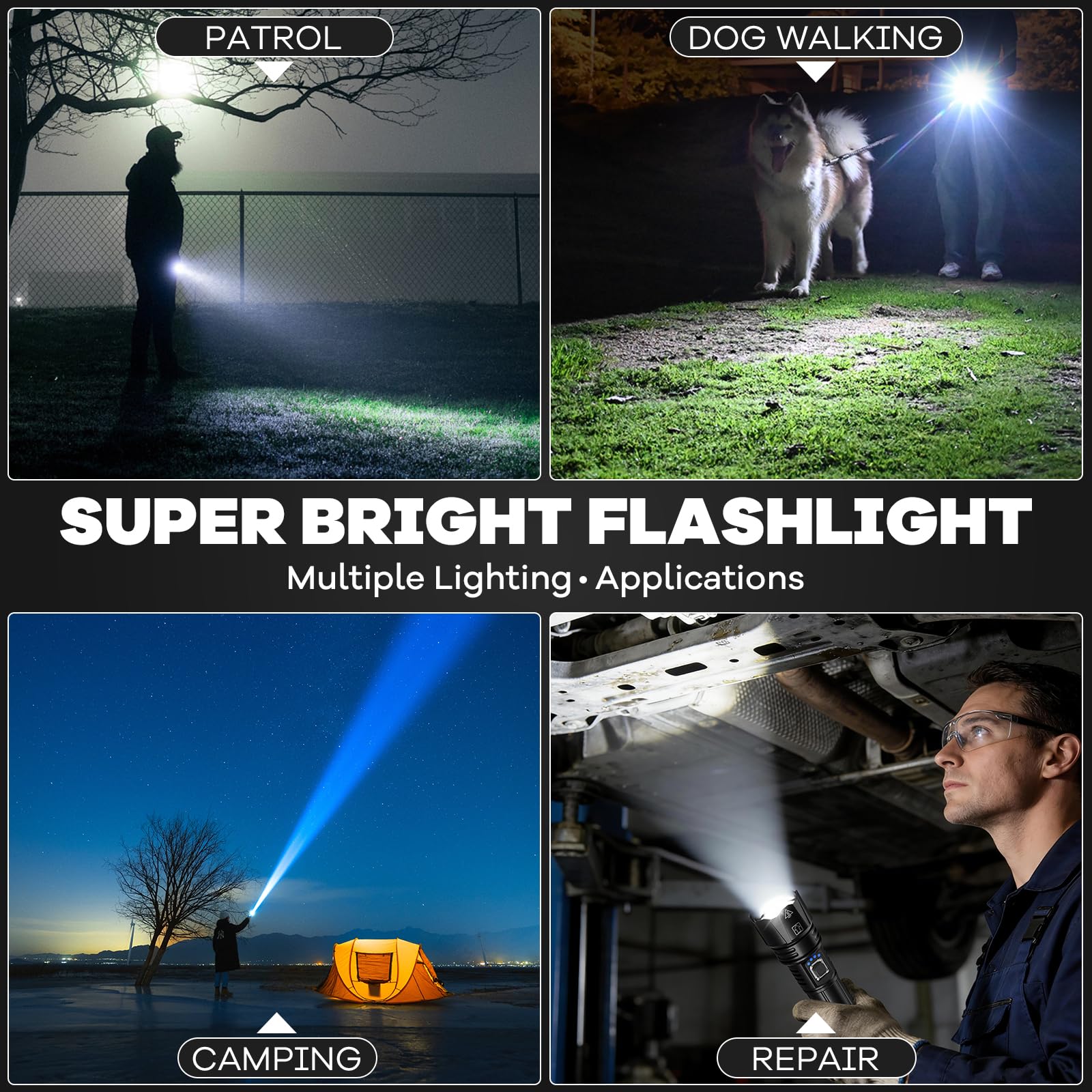 Rechargeable Flashlights High Lumens, 2Pack 99000 Lumen Super Bright Led Flashlight with 5 Modes & 15H Long Runtime, Powerful Waterproof Handheld Flash Light for Home Camping