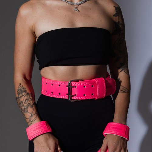 UPPPER Weight Lifting Belt - Double Prong 4” to 2.5” Tapered Premium Lifting Belt for Men and Women - Ultimate Back Support For Weightlifting and Powerlifting | Premium Fitness Gear (Neon Pink, Large)