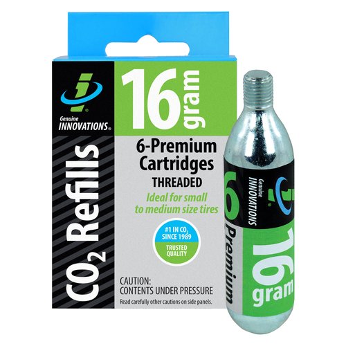Genuine Innovations G2153, Bicycle CO2 Cartridges, Threaded, 16g, Pack of 6
