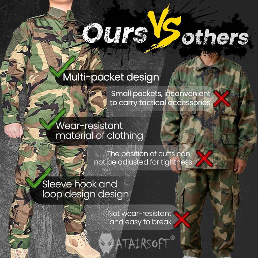 Skiennix Tactical Military Camo BDU Uniform Set - Ripstop Combat Shirt & Pants for Outdoor Activities