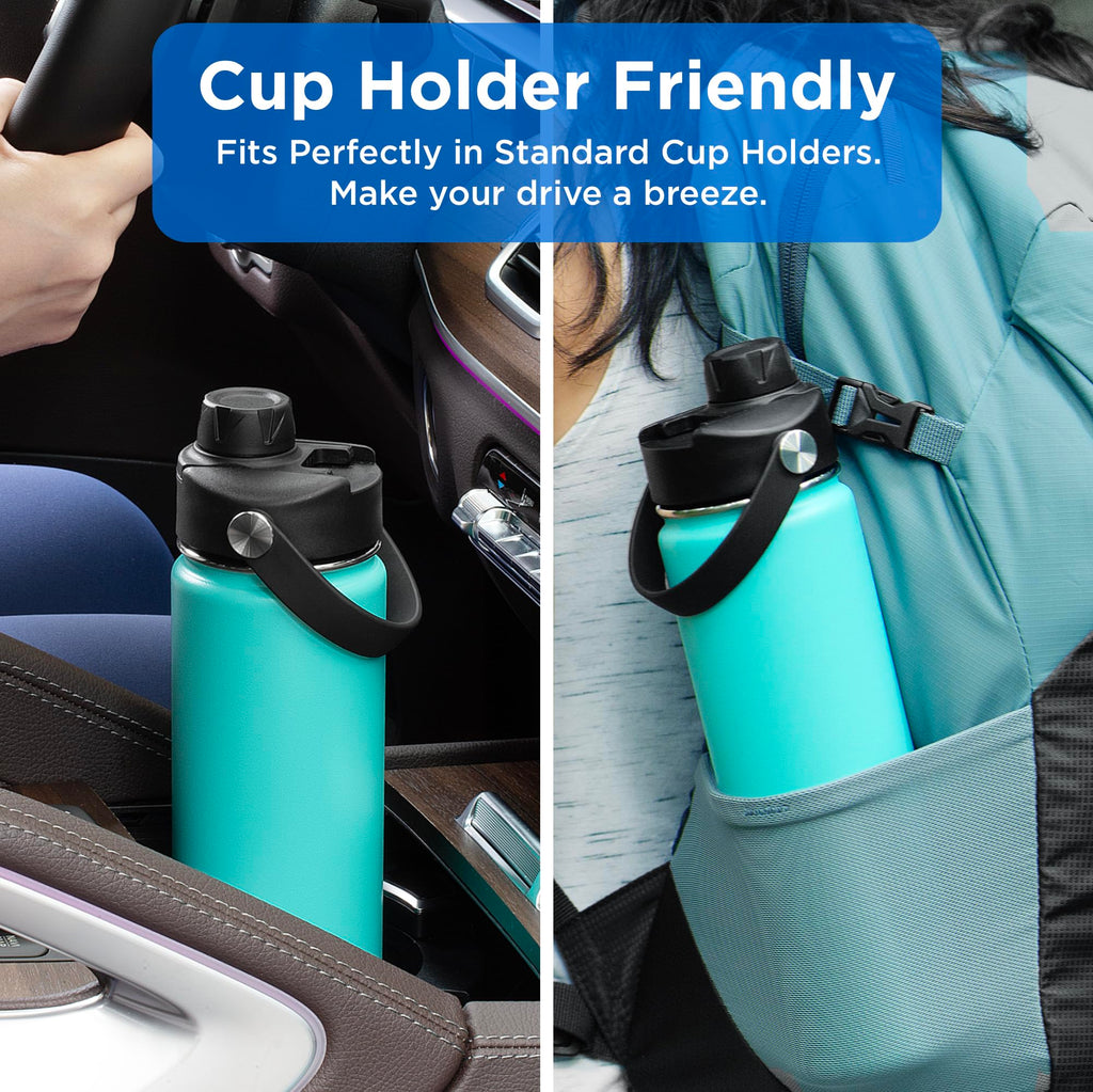 ThermoProof Double-Walled Vacuum Insulated Stainless Steel Water Bottle - Wide Mouth with Chug & Spout Lids, Dishwasher Safe, Reusable, Leakproof, Hot & Cold for Men, Women & Kids - 22oz, Blue