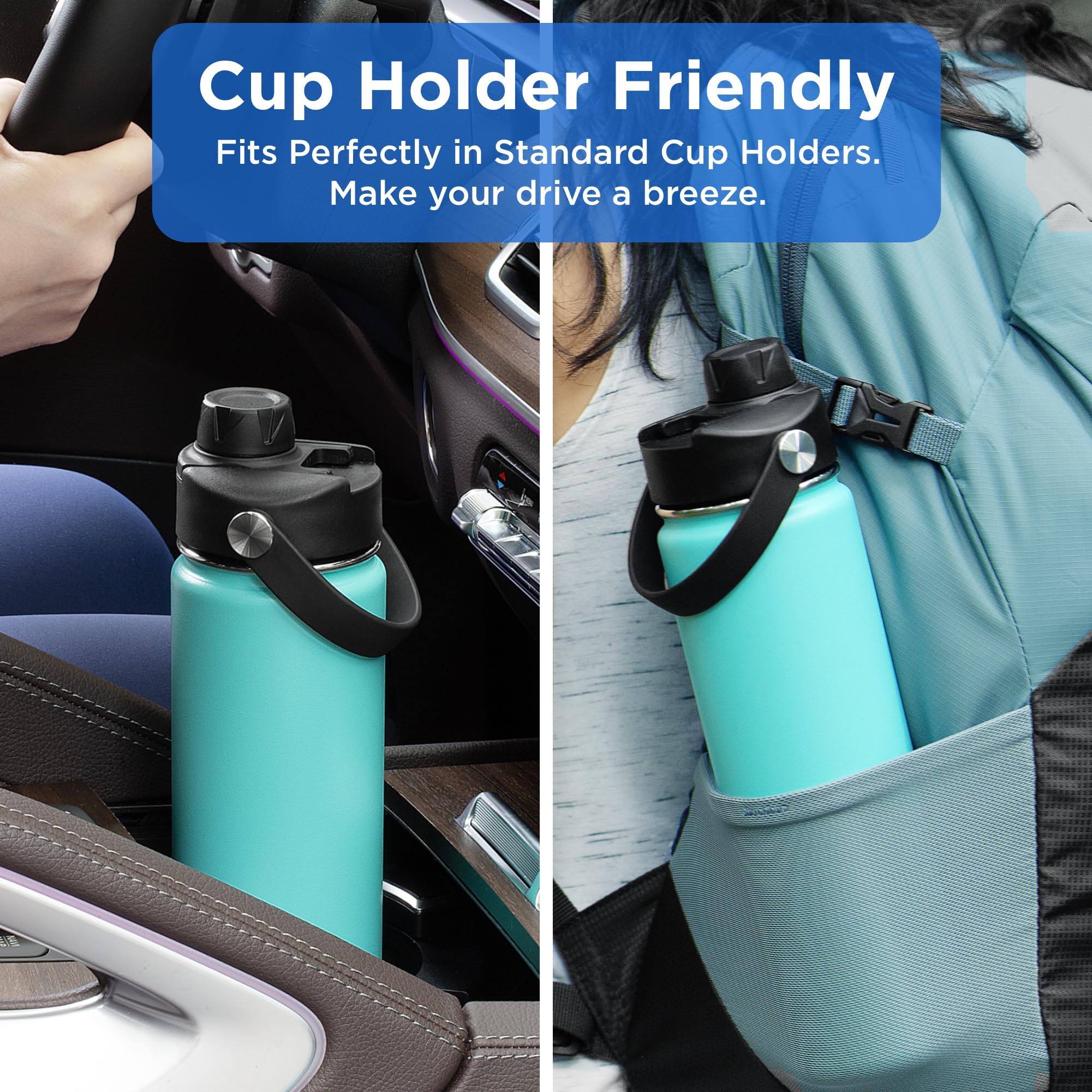 ThermoProof Double-Walled Vacuum Insulated Stainless Steel Water Bottle - Wide Mouth with Chug & Spout Lids, Dishwasher Safe, Reusable, Leakproof, Hot & Cold for Men, Women & Kids - 22oz, Blue