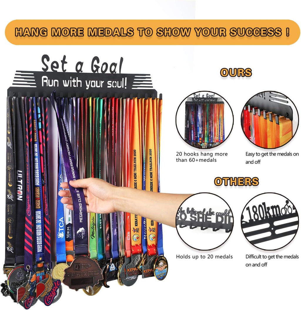 Personalized Medal Holder - Custom Name Display Rack for Awards & Ribbons | Metal Wall Mount for 60 Medals