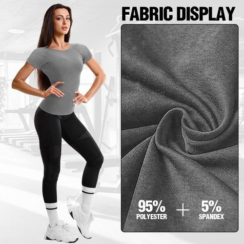 Coume 4 Pack Women's Compression Shirts Short Sleeve Workout Tops Running Athletic Yoga T-Shirt for Gym Sports Gear Quick Dry(Black Gray Blue White,S)