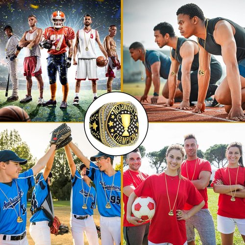 Highergo Championship Rings Set - 20 Pcs Sports Trophy Rings with Display Chain & Stand | Perfect for Awards