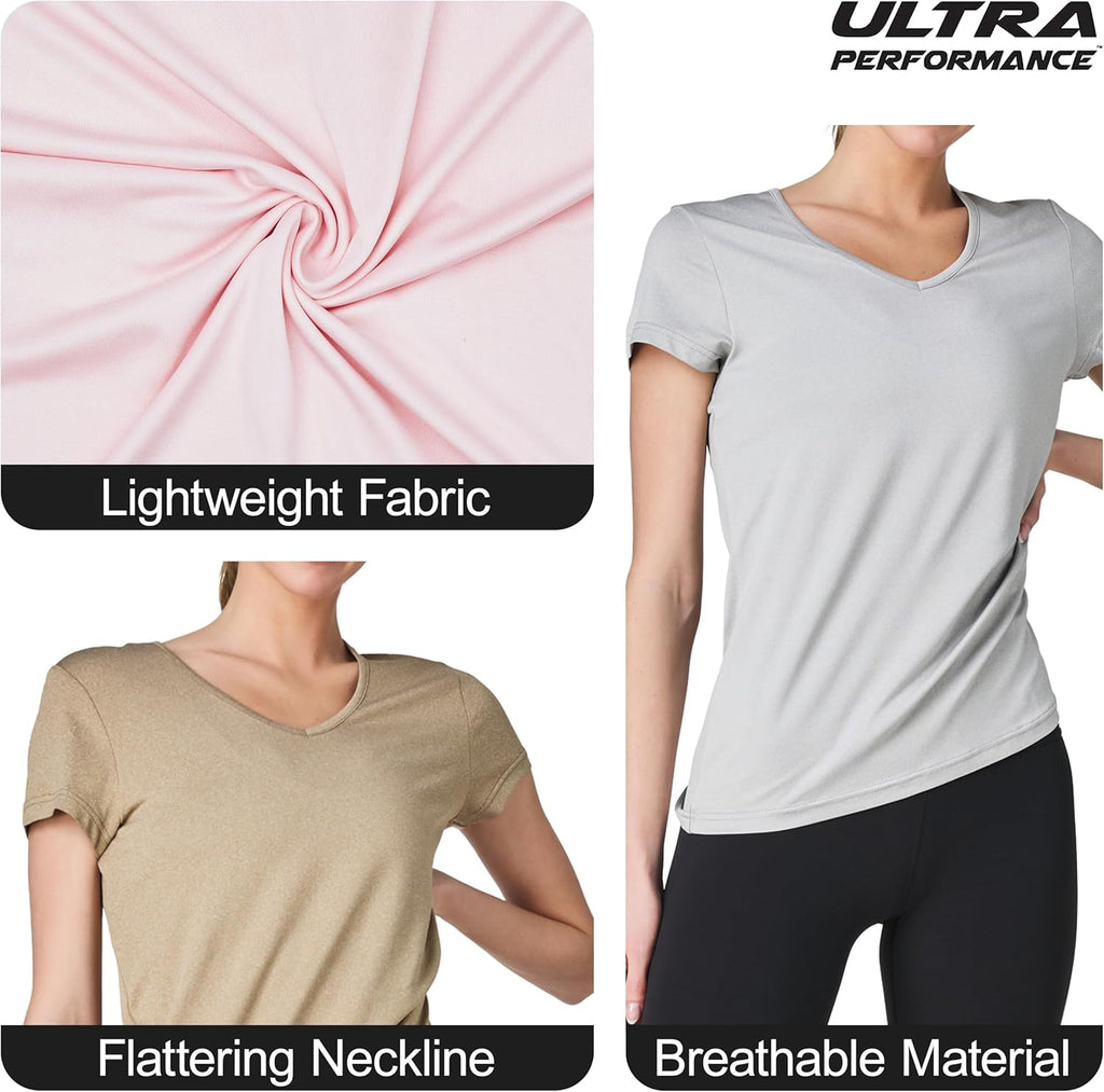 Skiennix Women's V-Neck Activewear T-Shirts - 3 Pack Dry Fit Workout Tops for Gym & Yoga
