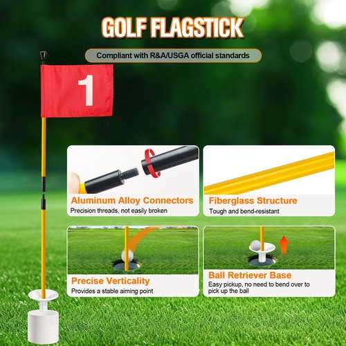 GODCTSUP Golf Flagstick with Hole Cup Set, 3 Feet Portable Putting Green Flags and Poles, 420D Nylon Golf Flags&Fiberglass Flagpole&ABS Hole Cup for Yard Driving Range Backyard, Gifts Idea, 4PCS