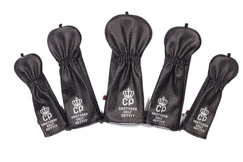 como!come! Golf Club Head Covers for Fairway Woods Driver Hybrids 5-Piece Set Golf Synthetic Leather Accessories for Men Women Fits 460cc Drivers (Black Clutch Player Line Logo)
