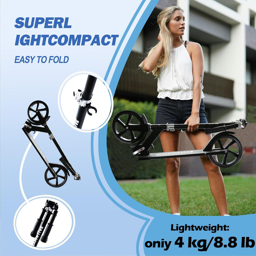 Skiennix Kick Scooter - Adjustable Handlebars & Rear Brake | Foldable Big Wheel Design for Kids & Teens