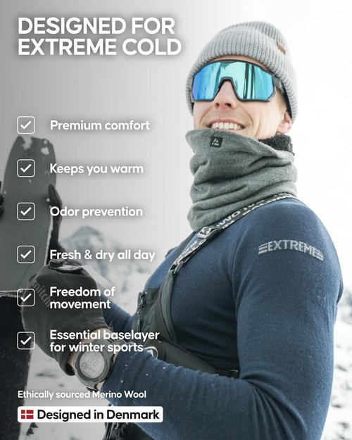 DANISH ENDURANCE Merino Wool Men's Thermal Tops for the Extreme Cold, Warm Thermal Underwear for Winter, Black, Large