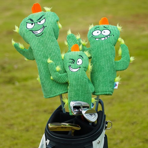 Big Crazy Golf Club Head Covers - Driver Headcover with Unique Corduroy Fabric - Funny Cactus Design - Fairway Wood Hybrid Headcover - Golf Club Protector and Funny Present