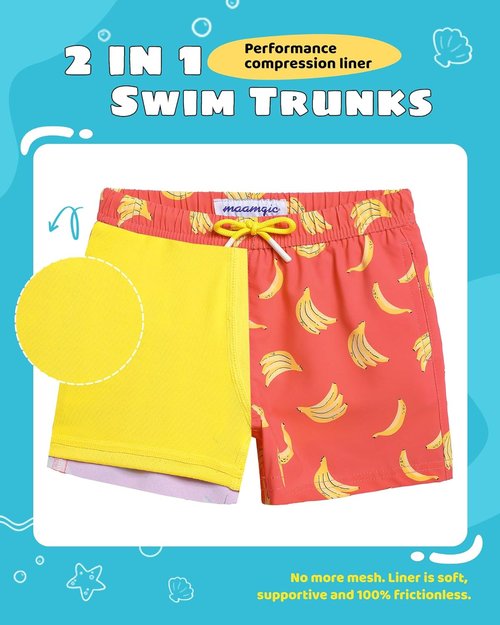Maamgic Boys Swim Trunks - Compression Liner for Comfort | Toddler Stretch Swim Shorts
