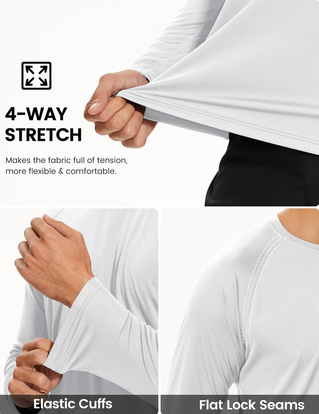 TACVASEN Men's Long Sleeve Workout Shirt - UPF 50+ Sun Protection, Lightweight Dry Fit Rash Guard