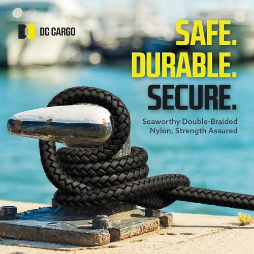 DC Cargo Mall Boat Dock Lines - 1/2" x 15' Double Braided Ropes | Marine Grade Nylon with 12" Eyelet