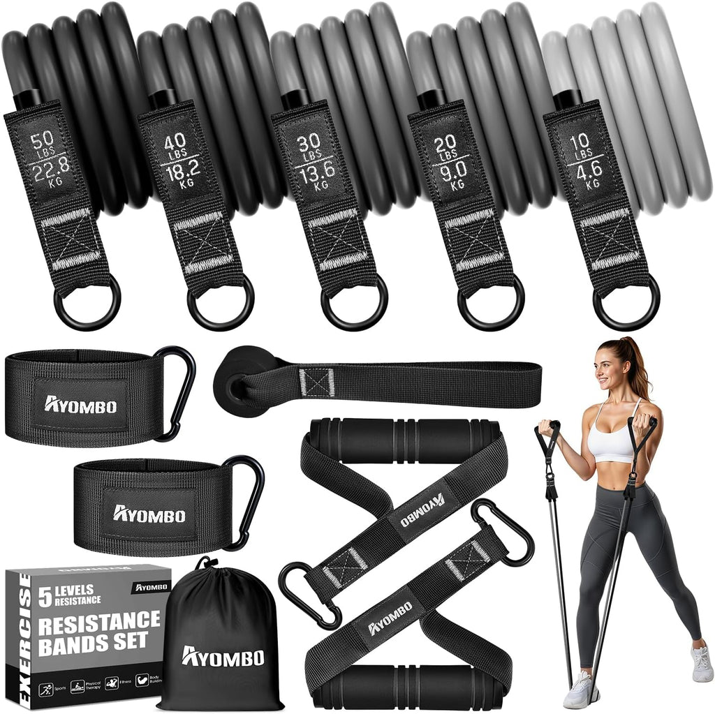 Skiennix Resistance Bands - 5 Level Workout Set with Handles for Women | Ideal for Yoga, Pilates & Home Gym Fitness