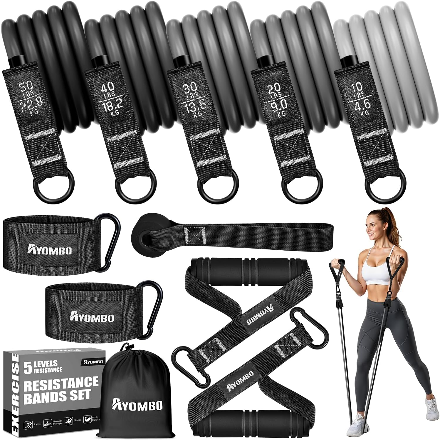 Skiennix Resistance Bands - 5 Level Workout Set with Handles for Women | Ideal for Yoga, Pilates & Home Gym Fitness