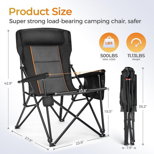 ALPHA CAMP Heavy Duty Camping Chair - Oversized Folding Chair with Cup Holder & Headrest | Supports 500lbs
