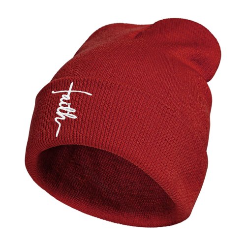 Faith Embroidered Beanie Jesus Knit Hat Winter Skull Cap, Christian Beanie for Men Women,Red