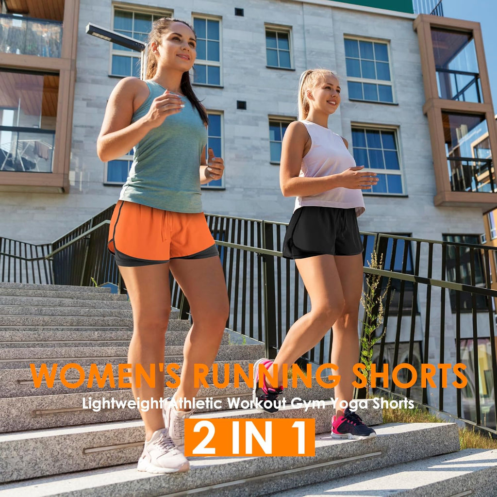 Yevrimow Women's 2-in-1 High-Waisted Running Shorts | Athletic Gym & Yoga with Liner Pockets