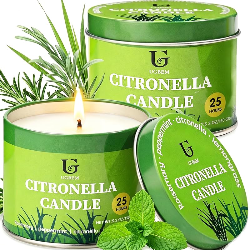 Citronella Candles Outdoor 5.3 oz Tin - 2 Pack, Up to 26 Hours Each, 100% Soy