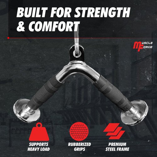 MuscleForge V Bar Attachment - Tricep V Bar Cable Attachment with Anti-Slip Rubber Grip for Pulldowns, Pushdowns & Arm Training - Gym Grade 880lbs Capacity