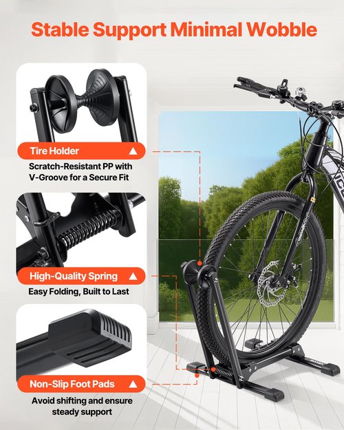 VEVOR Bike Racks 2 Pack, Fits 20 to 27 Inch Mountain & Road Bikes, Alloy Steel Rust-Resistant Bike Floor Stand Rack, Foldable Bicycle Stand for Entryway, Garage, Home Bikes Parking & Storage, Black
